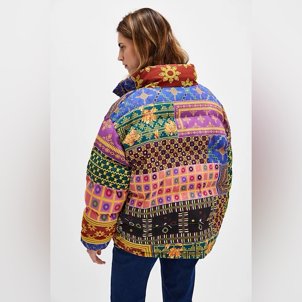 Free People Found Ayubia Printed Tapestry Patchwork Puffer Jacket  XL NWT